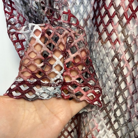 Bali Corp 3/4 sleeve Blouse Layered Size Large made in Canada Pink Burgundy Mesh - Picture 11 of 13